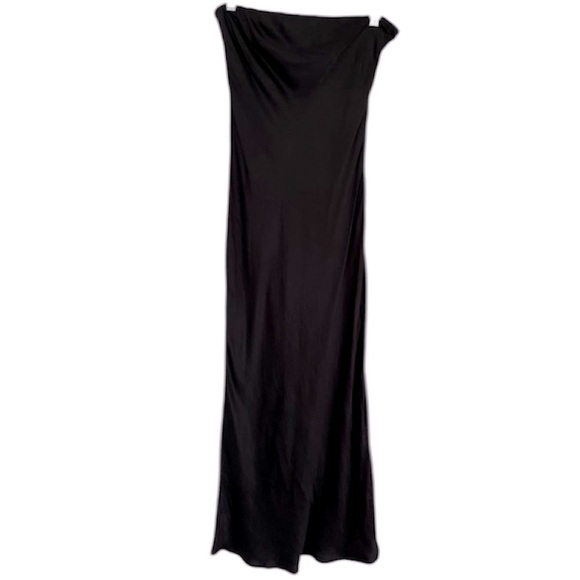 SNDYS & Revolve Angel Satin Strapless Stretch Dress Black Midi Maxi Sz Large - Picture 3 of 6
